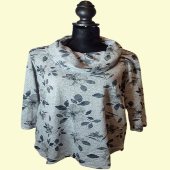 NWT Croft & Barrow® 3/4 Sleeve Cowlneck Top Gray Black Floral Women's Small NEW - Picture 3 of 10